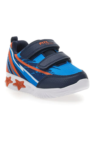 Modri in oranžni superge z velcro trakom in lučkami PITT KIDS K21900