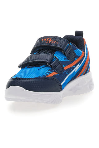 Modri in oranžni superge z velcro trakom in lučkami PITT KIDS K21900