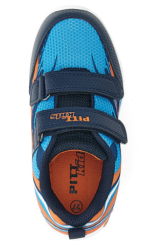 Modri in oranžni superge z velcro trakom in lučkami PITT KIDS K21900