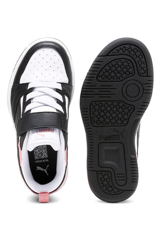 Nizke črno-bele in roza superge z velcro trakom Puma Rebound V6 Lo AC+ PS