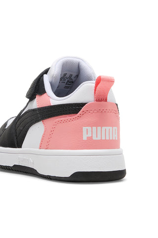 Nizke črno-bele in roza superge z velcro trakom Puma Rebound V6 Lo AC+ PS
