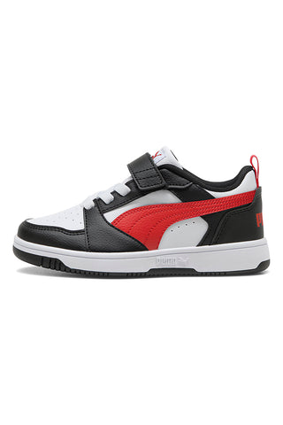 Nizke črno-bele in rdeče superge z velcro trakom Puma Rebound V6 Lo AC+ PS