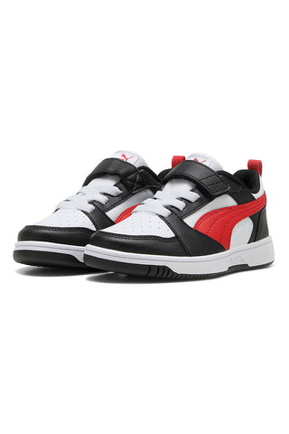 Nizke črno-bele in rdeče superge z velcro trakom Puma Rebound V6 Lo AC+ PS