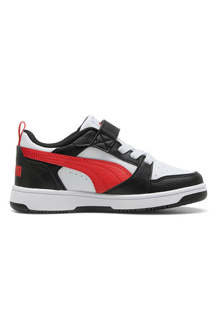 Nizke črno-bele in rdeče superge z velcro trakom Puma Rebound V6 Lo AC+ PS