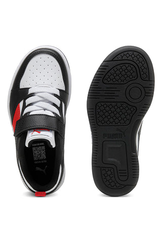 Nizke črno-bele in rdeče superge z velcro trakom Puma Rebound V6 Lo AC+ PS