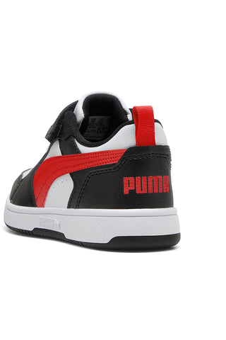 Nizke črno-bele in rdeče superge z velcro trakom Puma Rebound V6 Lo AC+ PS