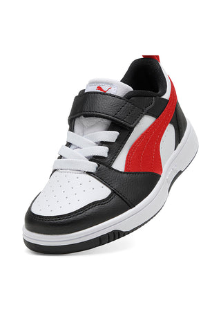 Nizke črno-bele in rdeče superge z velcro trakom Puma Rebound V6 Lo AC+ PS