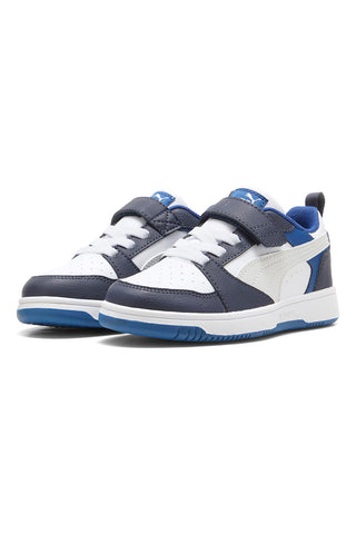 Nizke bele in temno modre superge z velcro trakom Puma Rebound V6 Lo AC+ PS