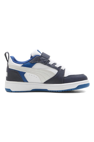 Nizke bele in temno modre superge z velcro trakom Puma Rebound V6 Lo AC+ PS