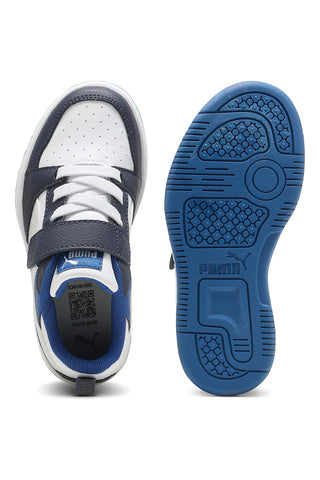 Nizke bele in temno modre superge z velcro trakom Puma Rebound V6 Lo AC+ PS