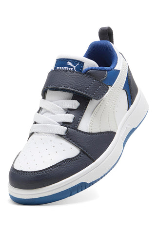 Nizke bele in temno modre superge z velcro trakom Puma Rebound V6 Lo AC+ PS
