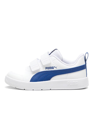 Sneakers bianche con dettagli blu e doppio strappo Puma Courtflex v3
