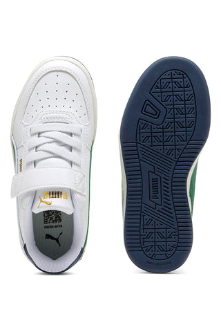 Bele superge z zelenimi detajli za otroke z velcro trakom Puma Caven 2 Retro AC + PS