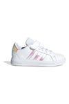 Bele superge z iridescentnimi črtami in zapenjanjem na velcro Adidas Grand Court 2.0 EL C