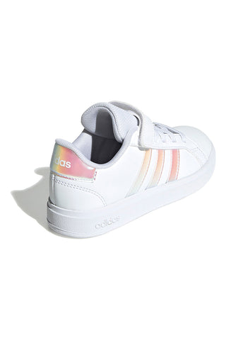 Bele superge z iridescentnimi črtami in zapenjanjem na velcro Adidas Grand Court 2.0 EL C