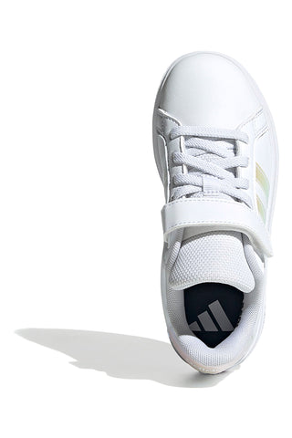 Bele superge z iridescentnimi črtami in zapenjanjem na velcro Adidas Grand Court 2.0 EL C