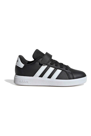 Črni čevlji z belimi črtami in zapenjanjem na velcro Adidas Grand Court 2 EL C