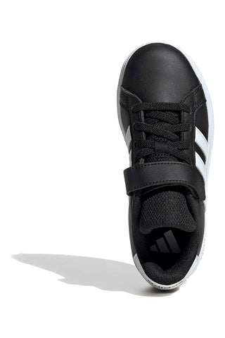 Črni čevlji z belimi črtami in zapenjanjem na velcro Adidas Grand Court 2 EL C