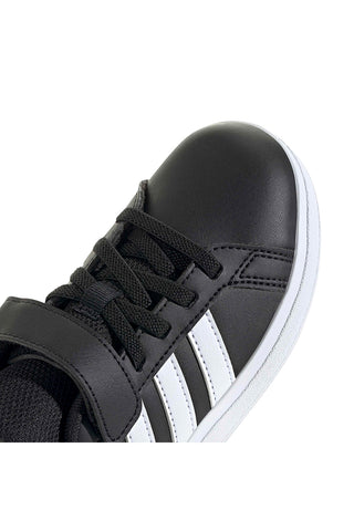 Črni čevlji z belimi črtami in zapenjanjem na velcro Adidas Grand Court 2 EL C