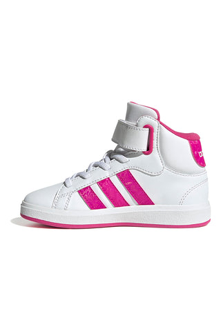 Bele superge z fuksijastimi črtami Adidas Grand Court Mid K