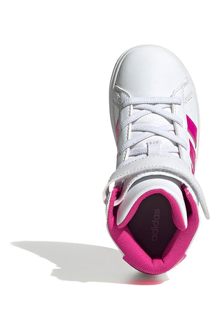 Bele superge z fuksijastimi črtami Adidas Grand Court Mid K