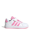 Bele superge z rožnatimi črtami in zapenjanjem na velcro Adidas Grand Court 2 EL C