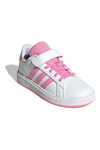 Bele superge z rožnatimi črtami in zapenjanjem na velcro Adidas Grand Court 2 EL C