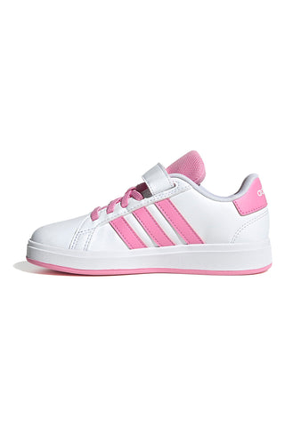 Bele superge z rožnatimi črtami in zapenjanjem na velcro Adidas Grand Court 2 EL C