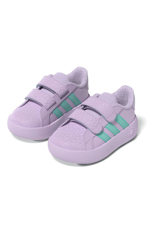Lila superge z zelenimi črtami in dvojnim trakom Adidas Grand Court Frozen Cf I