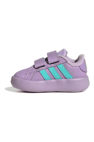 Lila superge z zelenimi črtami in dvojnim trakom Adidas Grand Court Frozen Cf I