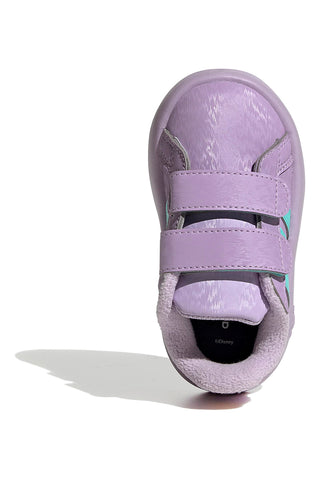 Lila superge z zelenimi črtami in dvojnim trakom Adidas Grand Court Frozen Cf I