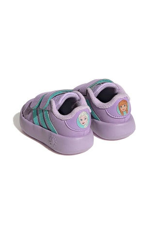 Lila superge z zelenimi črtami in dvojnim trakom Adidas Grand Court Frozen Cf I