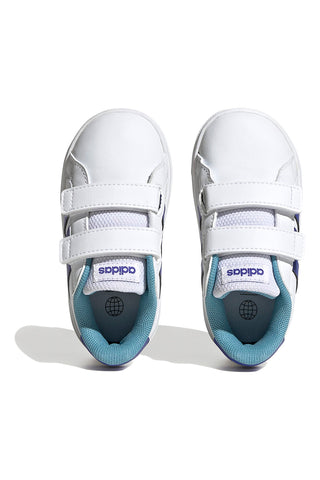 Beli čevlji z modrimi črtami in zapenjanjem na velcro Adidas Grand Court 2 CF I