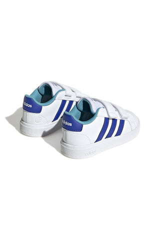 Beli čevlji z modrimi črtami in zapenjanjem na velcro Adidas Grand Court 2 CF I