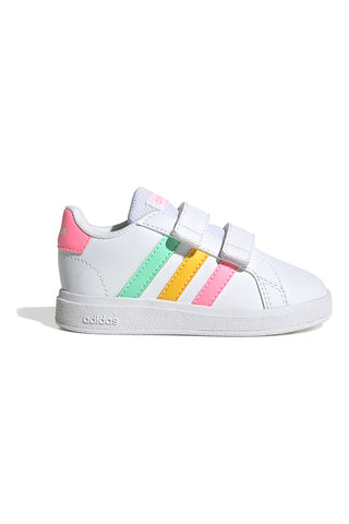 Beli čevlji z večbarvnimi detajli in zapenjanjem na velcro Adidas Grand Court 2 CF I