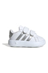 Beli čevlji s srebrnimi črtami in podplatom Bubble memory Adidas Grand Court 2 CF I