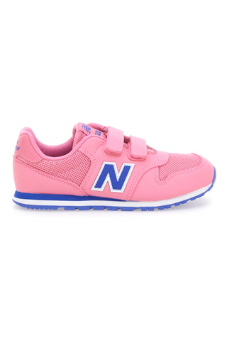 Roza superge z dvojnim trakom in modrim logotipom New Balance 500
