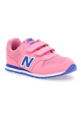 Roza superge z dvojnim trakom in modrim logotipom New Balance 500
