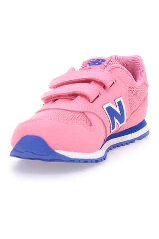 Roza superge z dvojnim trakom in modrim logotipom New Balance 500
