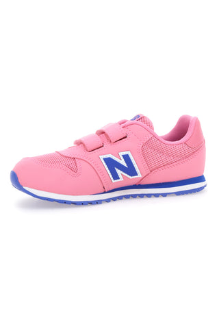 Roza superge z dvojnim trakom in modrim logotipom New Balance 500