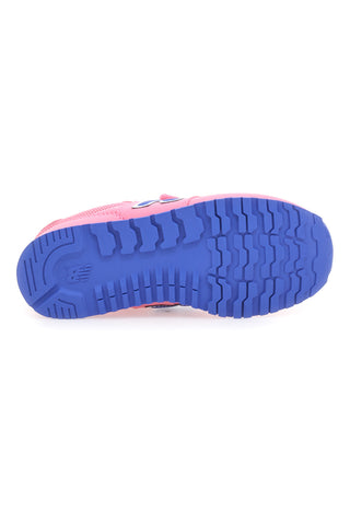 Roza superge z dvojnim trakom in modrim logotipom New Balance 500