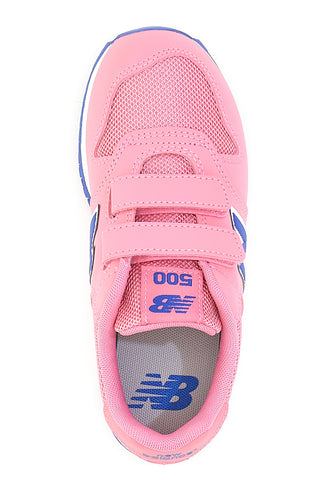 Roza superge z dvojnim trakom in modrim logotipom New Balance 500
