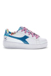 Beli čevlji z vezalkami in modrimi podrobnostmi Diadora Game Step Moonstone PS