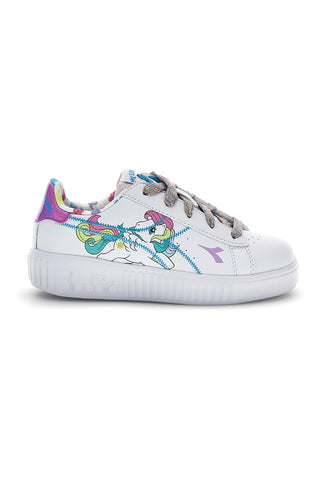 Beli čevlji z vezalkami in večbarvnim potiskom Diadora Game Step Starshine PS