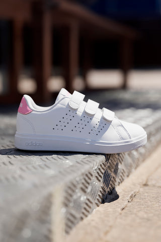Bele superge z velcro trakom in roza detajli Adidas Advantage Base 2.0 CF C
