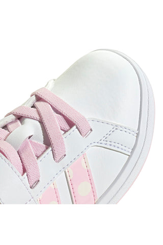 Bele superge z roza detajli in zapenjanjem Adidas Grand Court Minnie El K