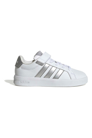 Bele superge z metalnimi detajli in zapenjanjem na velcro Adidas GRAND COURT 3.0 EL C
