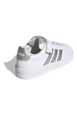Bele superge z metalnimi detajli in zapenjanjem na velcro Adidas GRAND COURT 3.0 EL C