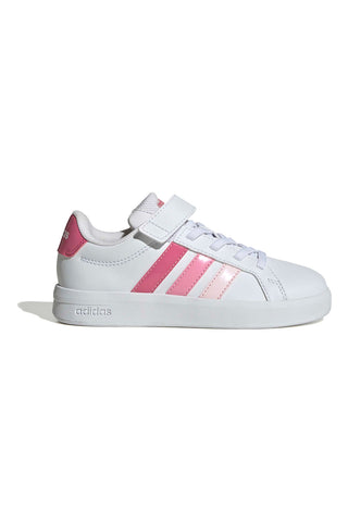 Bele superge z roza detajli in zapenjanjem na velcro Adidas Grand Court 3.0 El C