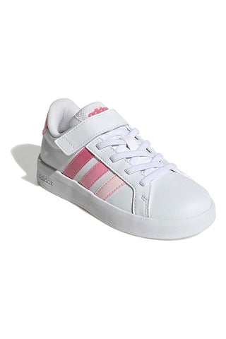 Bele superge z roza detajli in zapenjanjem na velcro Adidas Grand Court 3.0 El C